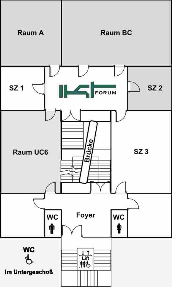 Raumplan des ersten Obergeschosses des Uni-Centers (Mensagebäude) - Veranstaltungsort des IKT-Forums